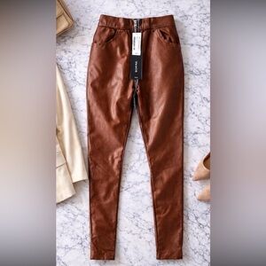 Venti Brown Faux Leather Pants